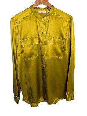 Nexx New York Silk Green Lg Button-Down Blouse Womens long sleeve Lightweight